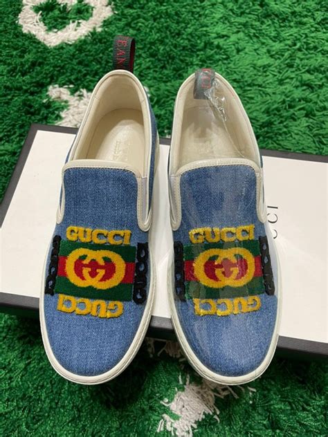 gucci slip ons cheap|Gucci denim slip on.